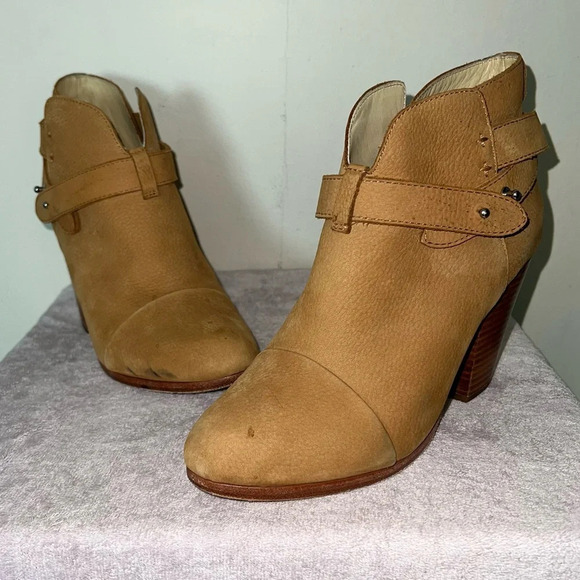 Rag & Bone Harrow Boot Tan Nubuck Booties Suede Leather Block Heel Size 39 - Picture 2 of 12